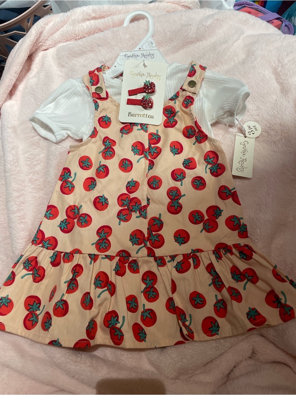 NWT Cynthia Rowley Tomato Dress with shirt and Hair Barrettes